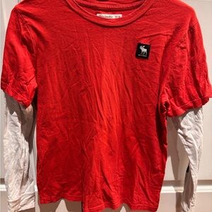 abercrombie kids Red Layered-Look Long Sleeve Tee with White Sleeves